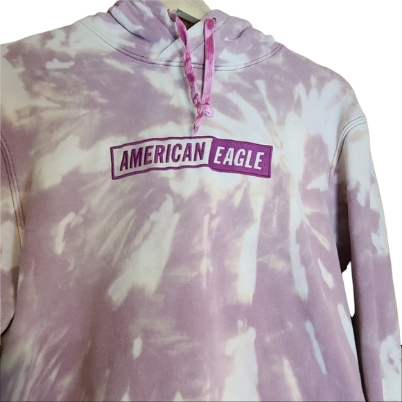 American Eagle pink white reverse Tie Dye long-sleeved hooded sweater - Picture 5 of 11